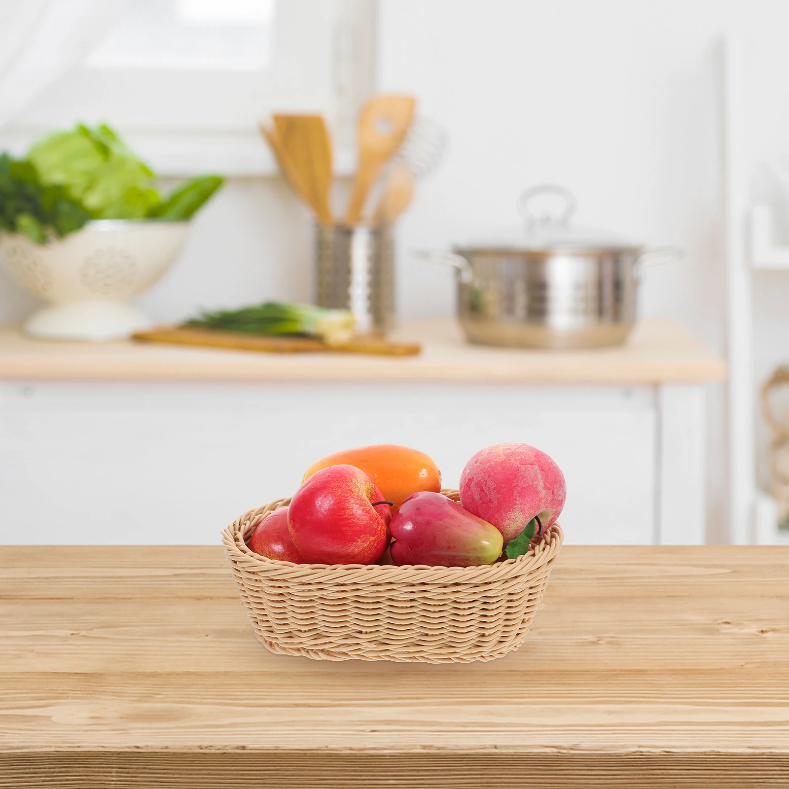 

Oval Bread Basket Fruit Vegetable Decor Display PP Serving Fast Food Multifunctional Imitation Rattan Snack Storage