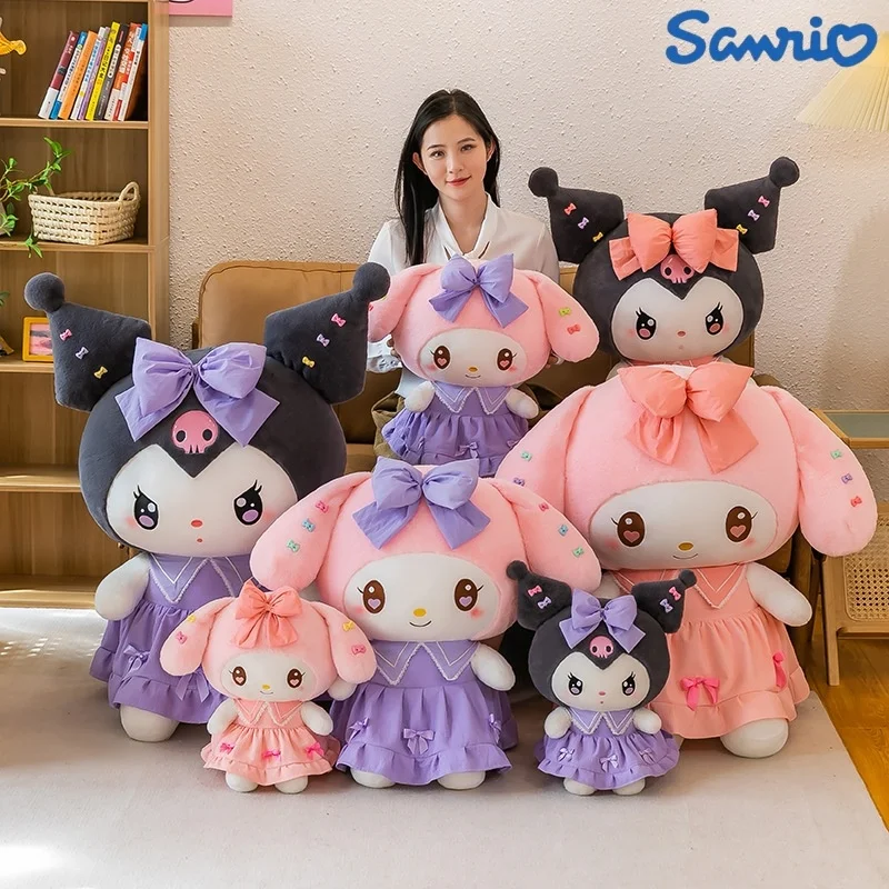 

Новинка Sanrio мультфильм аниме бант My Melody Kuromi плюшевые игрушки Симпатичные куклы Мягкие плюшевые подушки Kawaii украшение для дома Подарочная игрушка