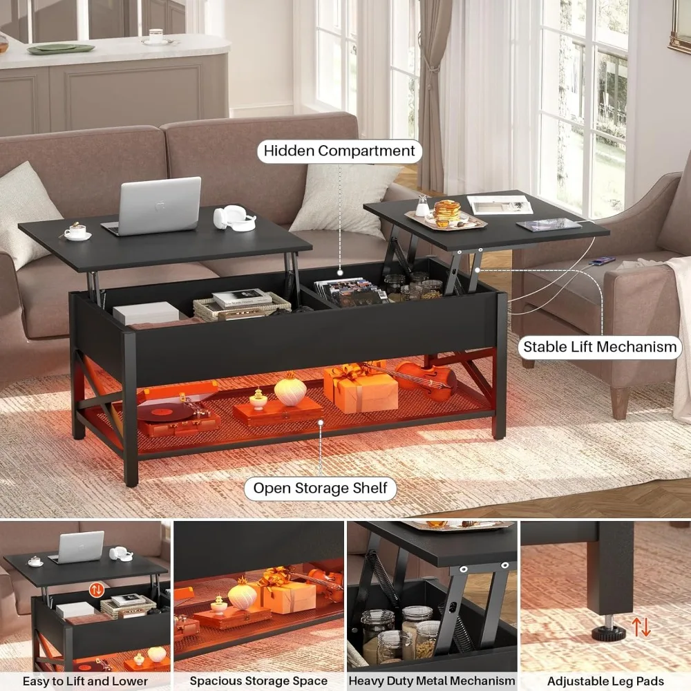 Tables basses pour meubles de salon, 41.7 "W X 19.69" L X 19.7 "H, table console, prises de courant et étagère de rangement, ensembles de salle à manger