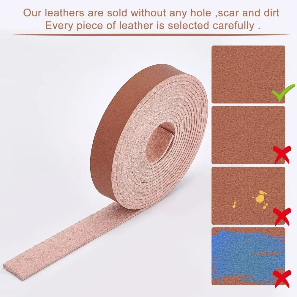 Brown Genuine Leather Strap Strip 1/2 Inch Wide 79 Inch Long Leather Belt Strips Wrap Single Sided Flat Cord for DIY Crafts