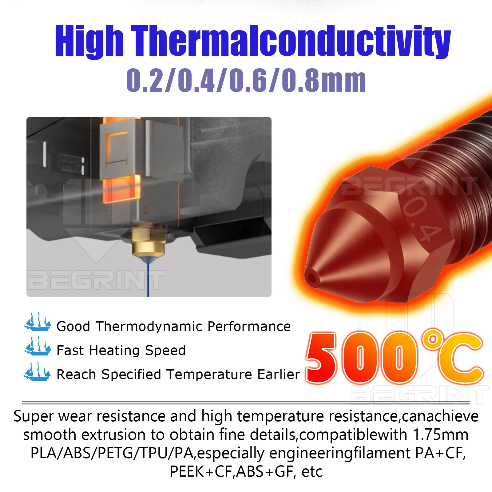 Boquilla de acero endurecido de alta velocidad de carbono Centauri, boquilla de tamaño 0,2/0,4/0,6/0,8 para piezas de impresora 3D Elegoo Carbon Hotend