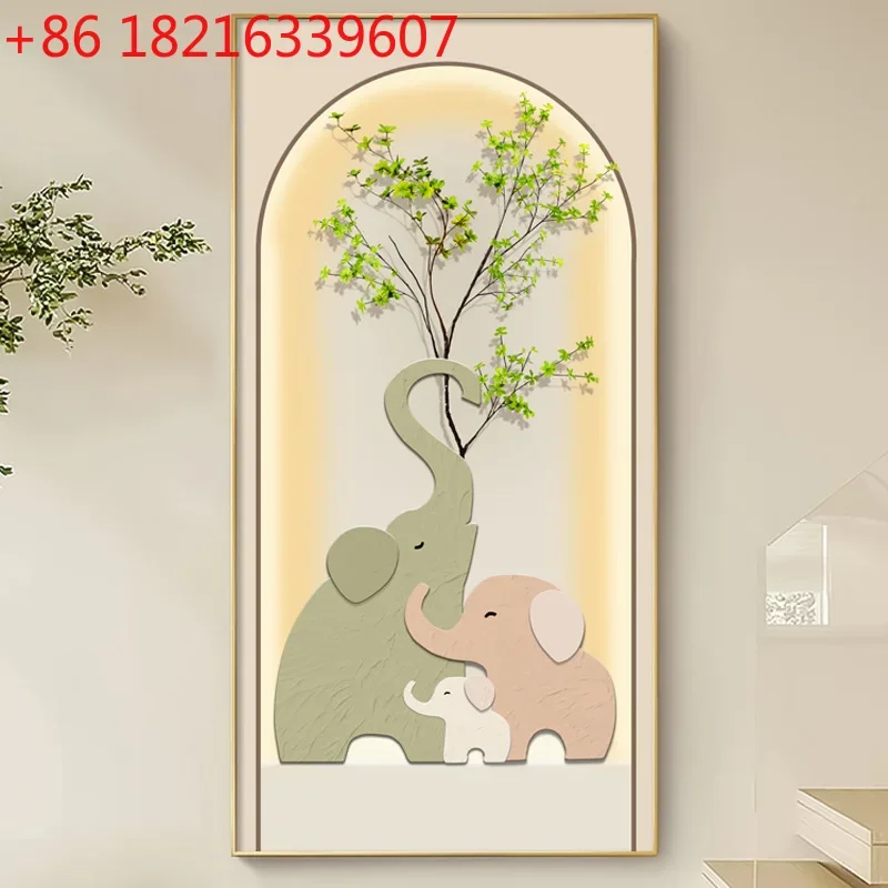 Modern simple living room corridor aisle wall painting cream wind green plants high-end hanging paintings