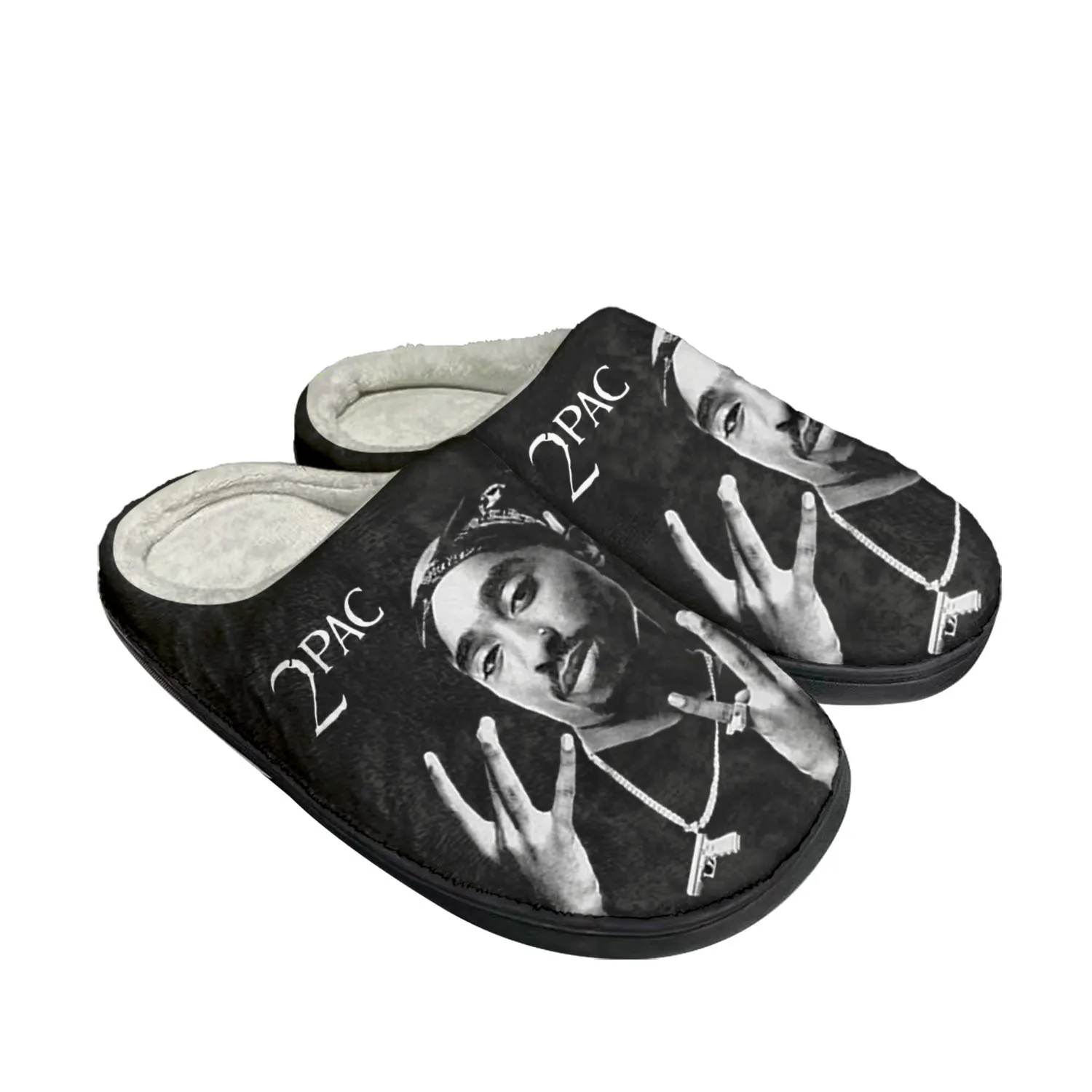 2Pac Hip Hop Rapper Tupac Home Cotton Custom Slippers Mens Womens Sandals Plush Bedroom Keep Warm Shoe Thermal Slipper Black