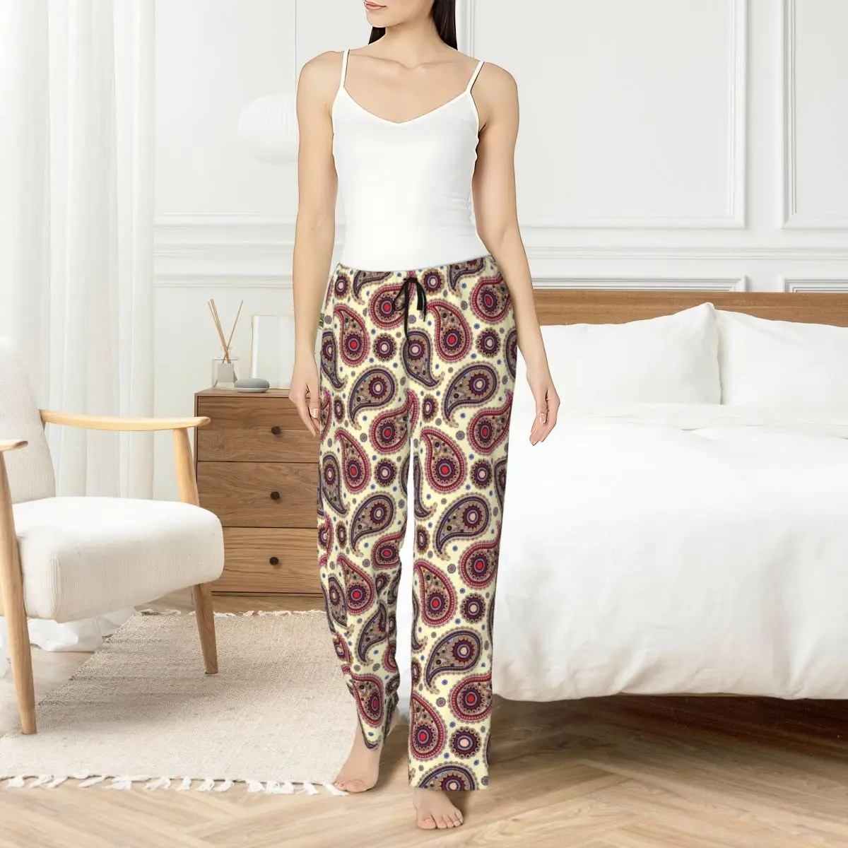 Custom Women Paisley Pajama Pants Printed Floral Pattern Sleep Sleepwear Bottoms with Pockets