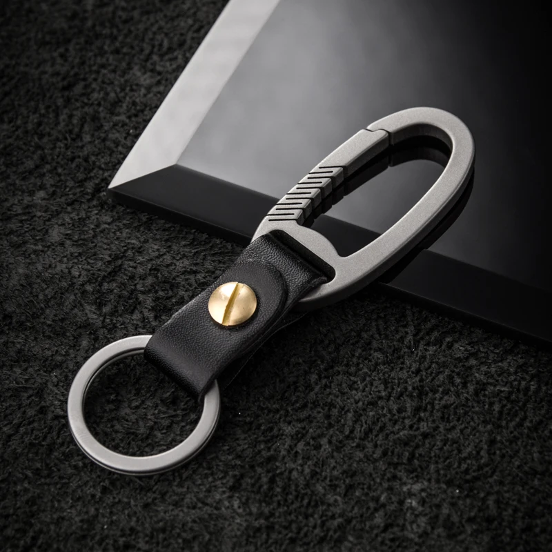 Real Titanium EDC Key Chain Luxury Men Car Keychains Leather Carabiner Lightweight Durable for Key Rings Holder Male Best Gift