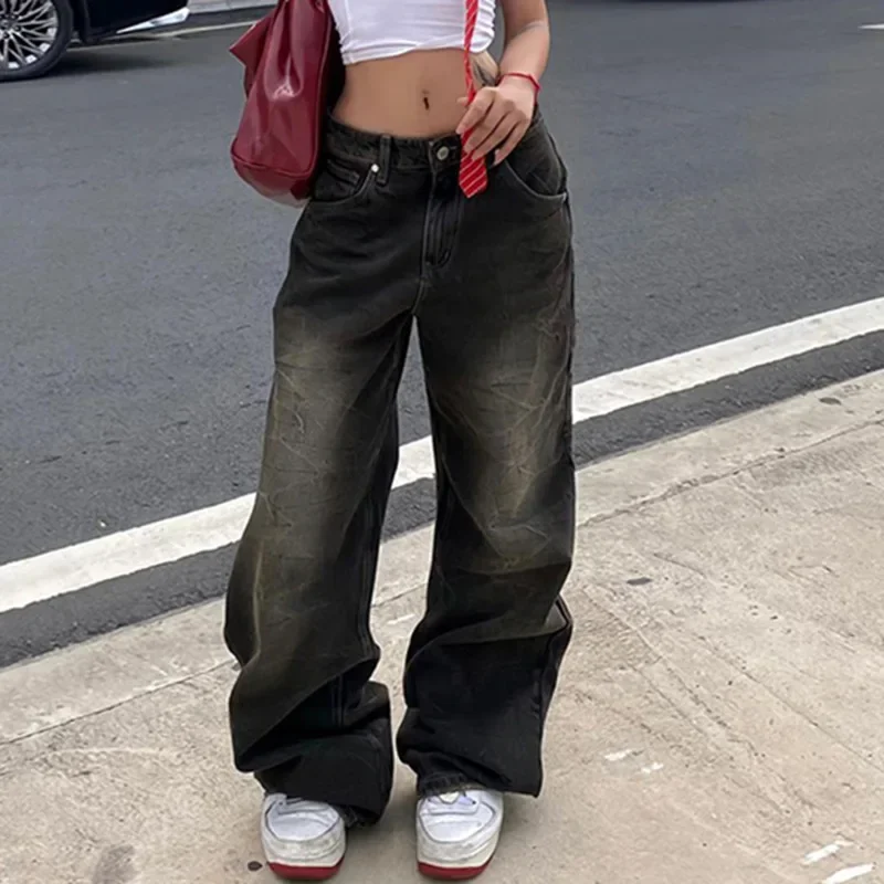 

Retro High Waist Loose Washing Water Street Simple Straight Casual Pants Texture Fabric Versatile Jeans