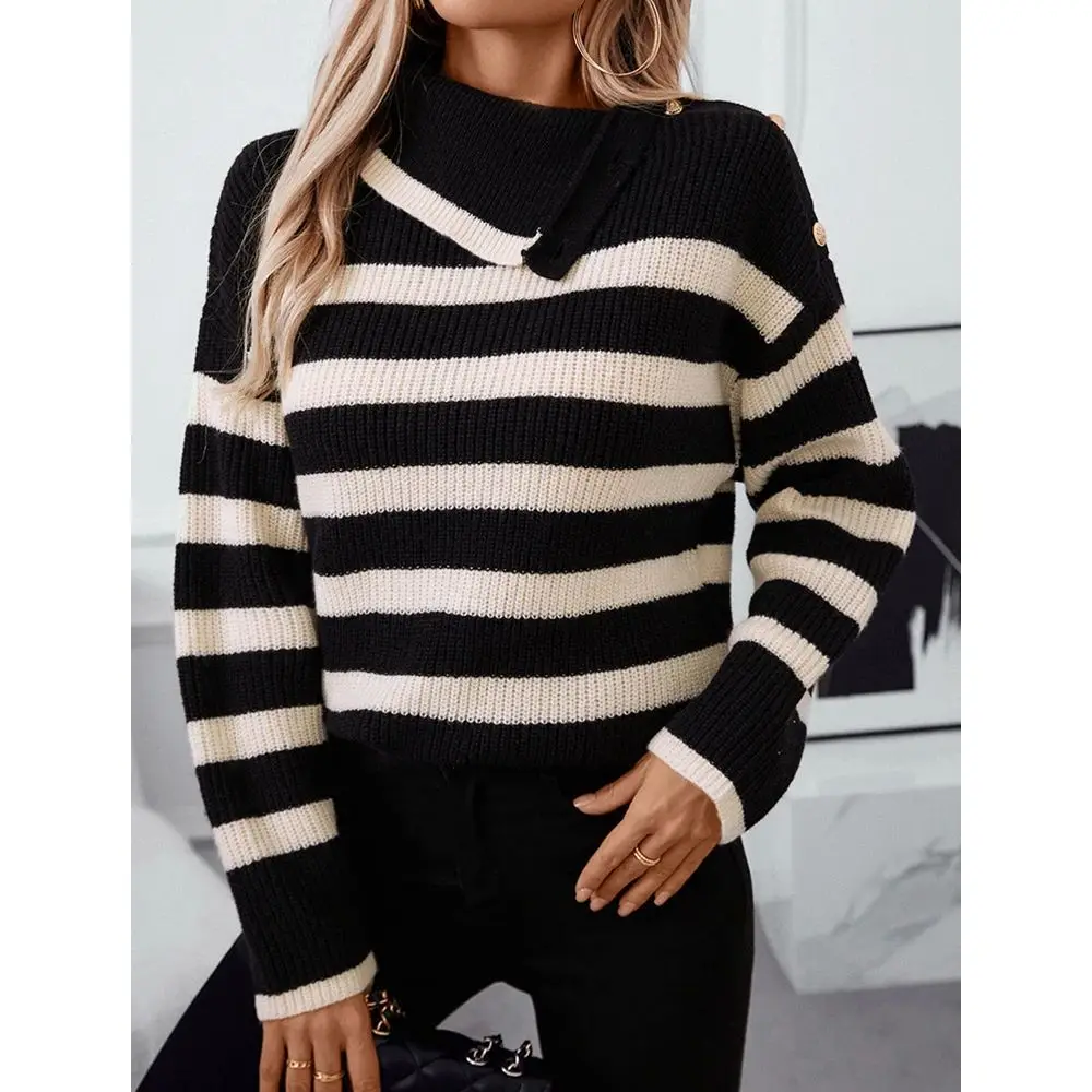 

Женский длинный свитшот Mia Muse в корейскую полоску, осень 2021, льняная ткань, женская трикотажная одежда, повседневный удобный топ