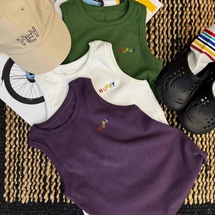 Boys T-shirt 2026 Spring/summer New Childrens Clothes Boys and Girls Contrast Color Letter Embroidery Pure Cotton T-shirt