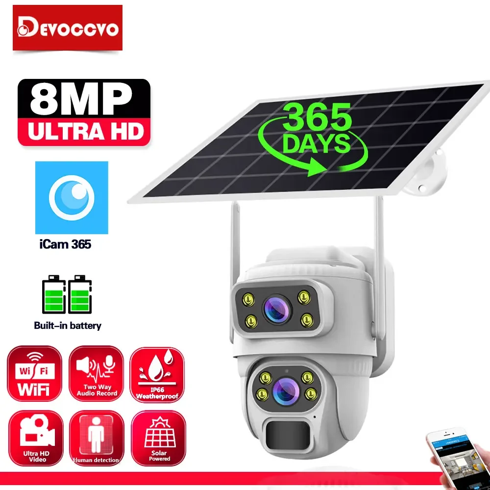 

4K 8MP Dual Lens Solar WIFI IP Camera Dual Screen Battery PIR Motion Detection Outdoor 4MP Wireless PTZ CCTV Security Camera