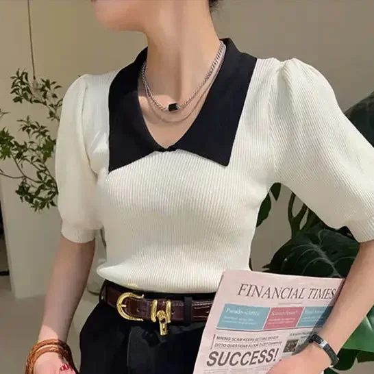 2026 Shirts For Women Ice Silk Short Sleeve Black Tshirt Bubble Knitted Top Wild Slim Crop Ropa Mujer Y2k White Tee