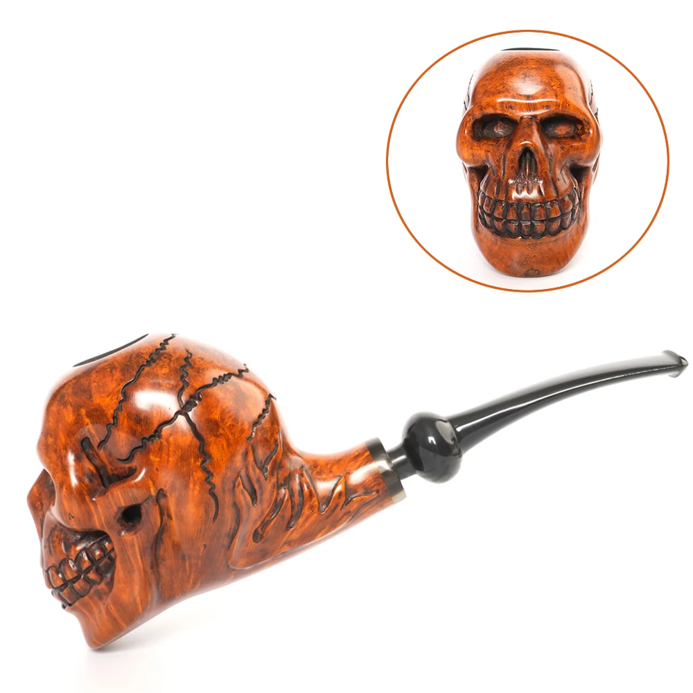 Briarwood tobacco pipe Hand-carved pipe Halloween skull pipe Colorful vulcanize rubber pipe mouth Military plug design long stem