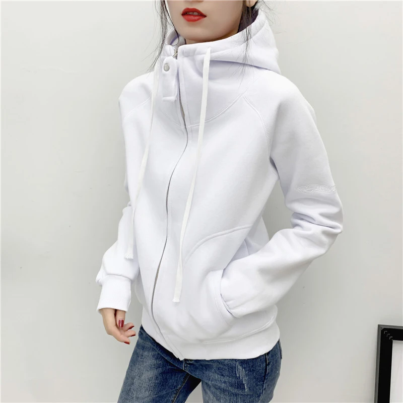 Nova camisola com fecho de correr para mulher no outono e inverno Moda Casaco com capuz de manga comprida Plus de veludo Sweatshirt casual solta e fácil de combinar