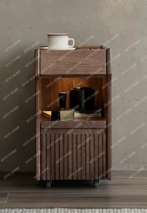 A Super narrow bedside table bedroom small modern simple storage cabinet mini black walnut solid wood smart simple