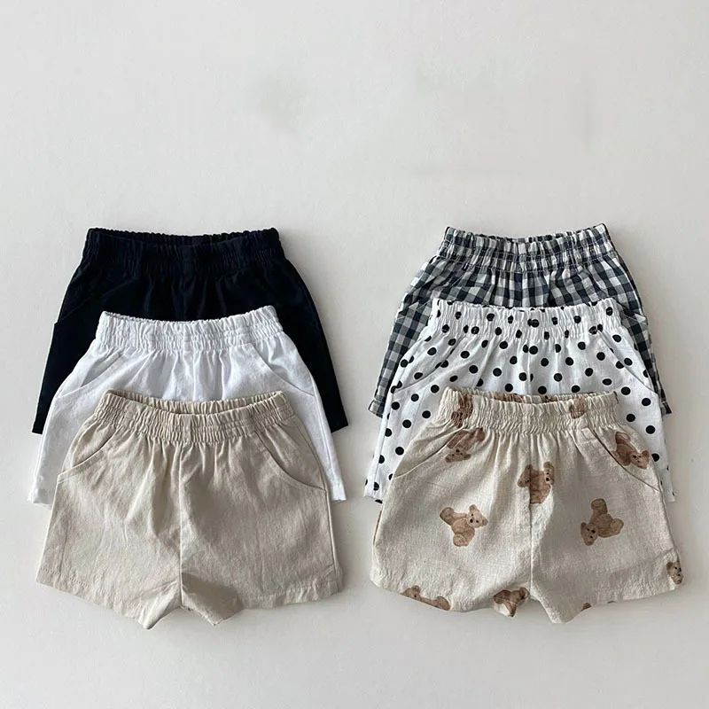 Summer boys and girls loose shorts cotton and linen thin large pp children's casual beach hot pants outer wear