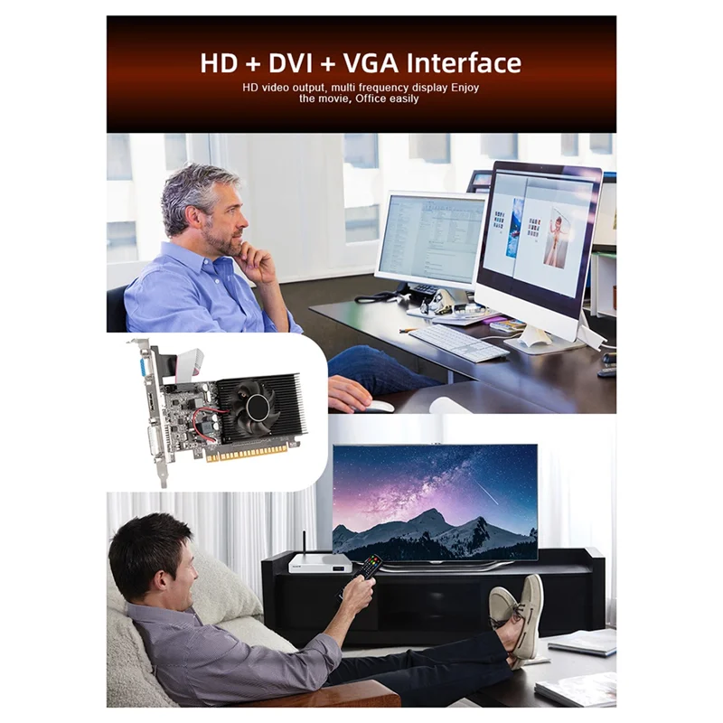 Tarjeta gráfica GT610 DDR3 para ordenador de escritorio, dispositivo de vídeo PCI-E 16X Compatible con HDMI + VGA + DVI de bajo ruido, 2GB, 810MHZ