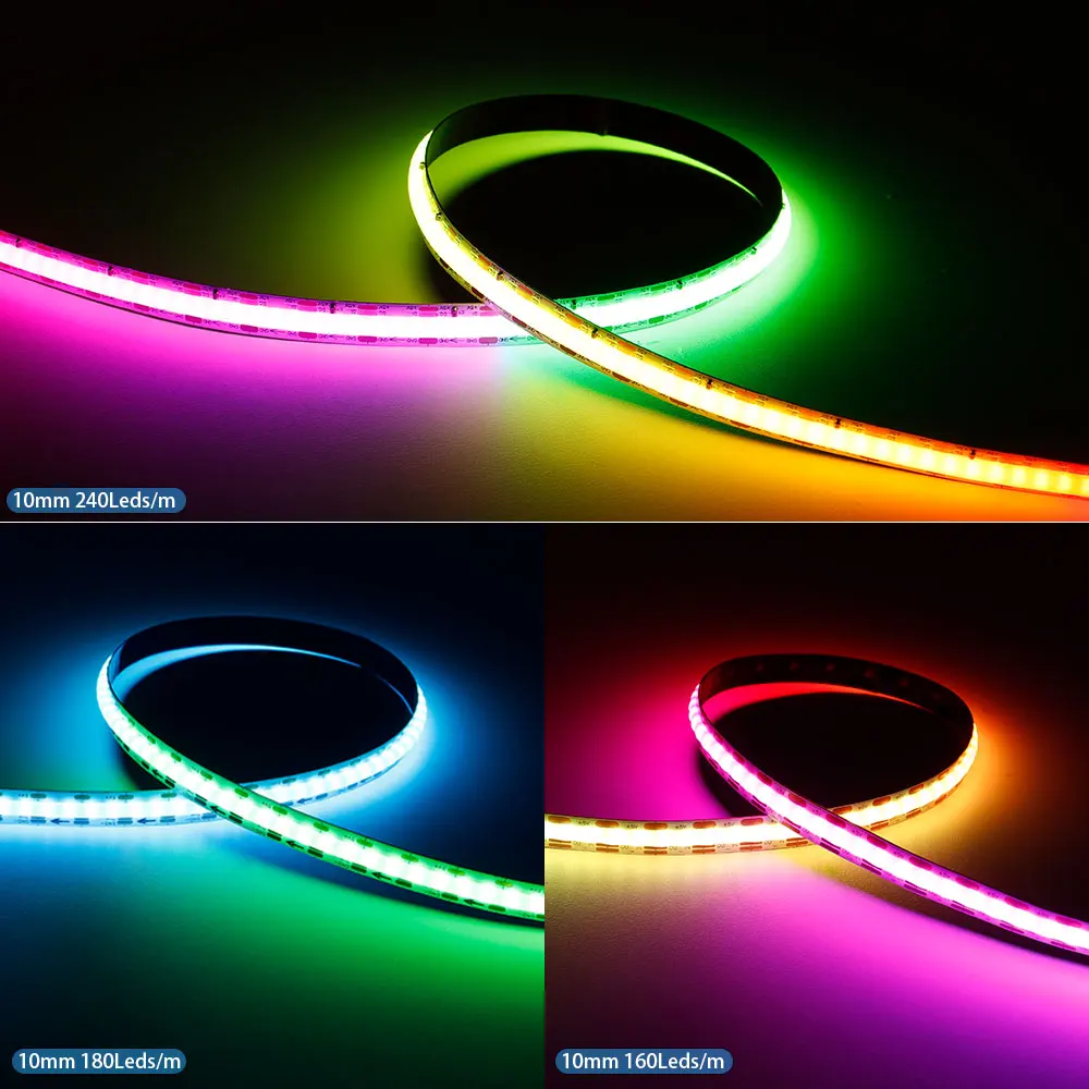 Imagem -04 - Fita Led Rgb Flexível Cob Luz de Cor Dream de Alta Densidade Endereçável Individualmente Ws2812b Ws2812 160 180 240leds Pixels m 5