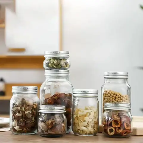 Clear Glass Mason Jar with Screw Metal Lid Family Size 100ML To 1000ML MOQ1000 Wholesale Price and Custom Logo Inbox Us