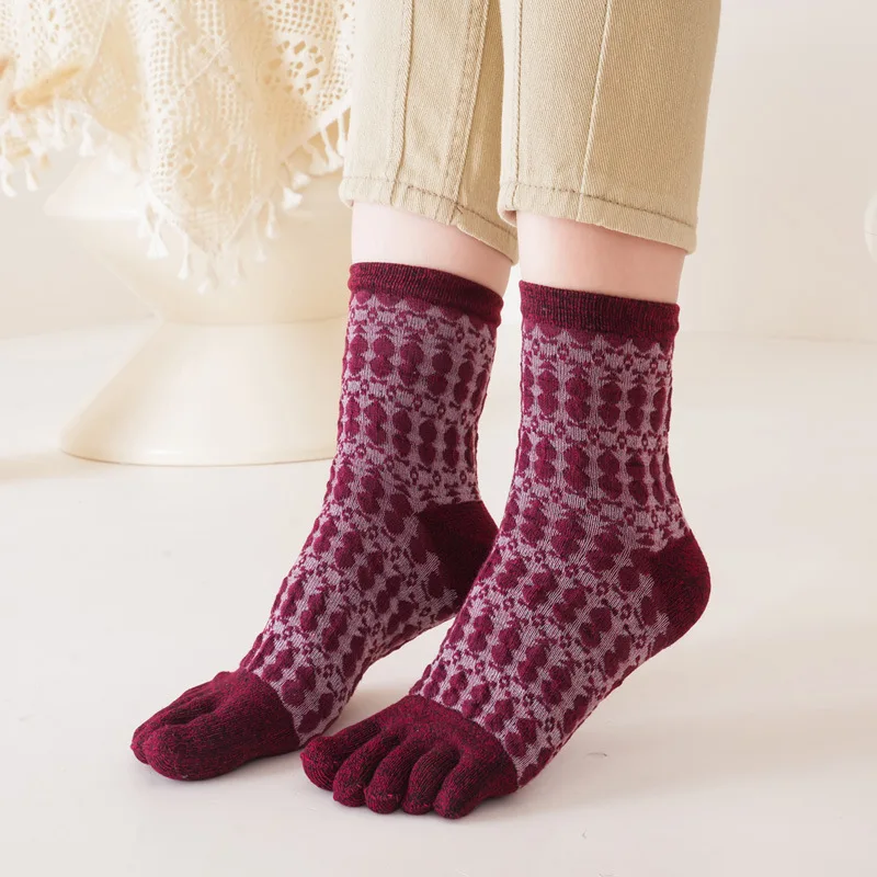 5 Pairs New Style Thick Cotton Five Finger Socks for Women Lady Autumn Winter Warm Toe Socks Harajuku Retro Fashion Female Sock