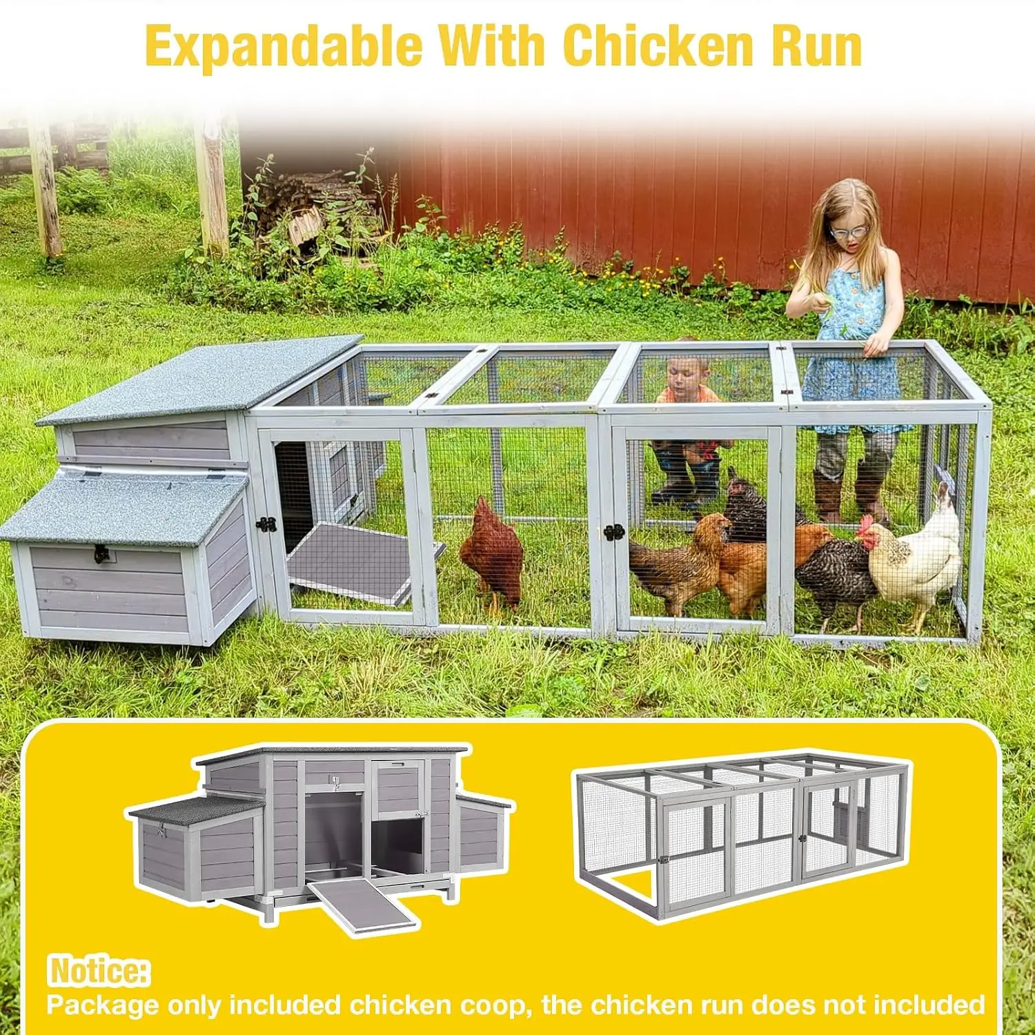 Large Wooden Chicken Coop Double Nesting Box Waterproof Roof Pull-Out Tray Poultry House 2-4 Chickens, Customized