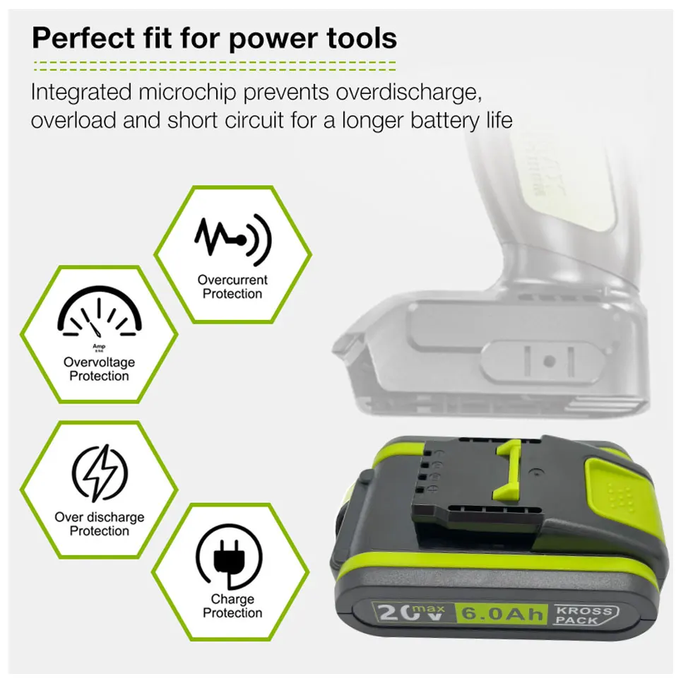 2023 New 20V 6000mAh Power Tools Rechargeable Replacement Battery Lithium for Worx WA3551 WA3553 WX390 WX176 WX178 WX386 WX678