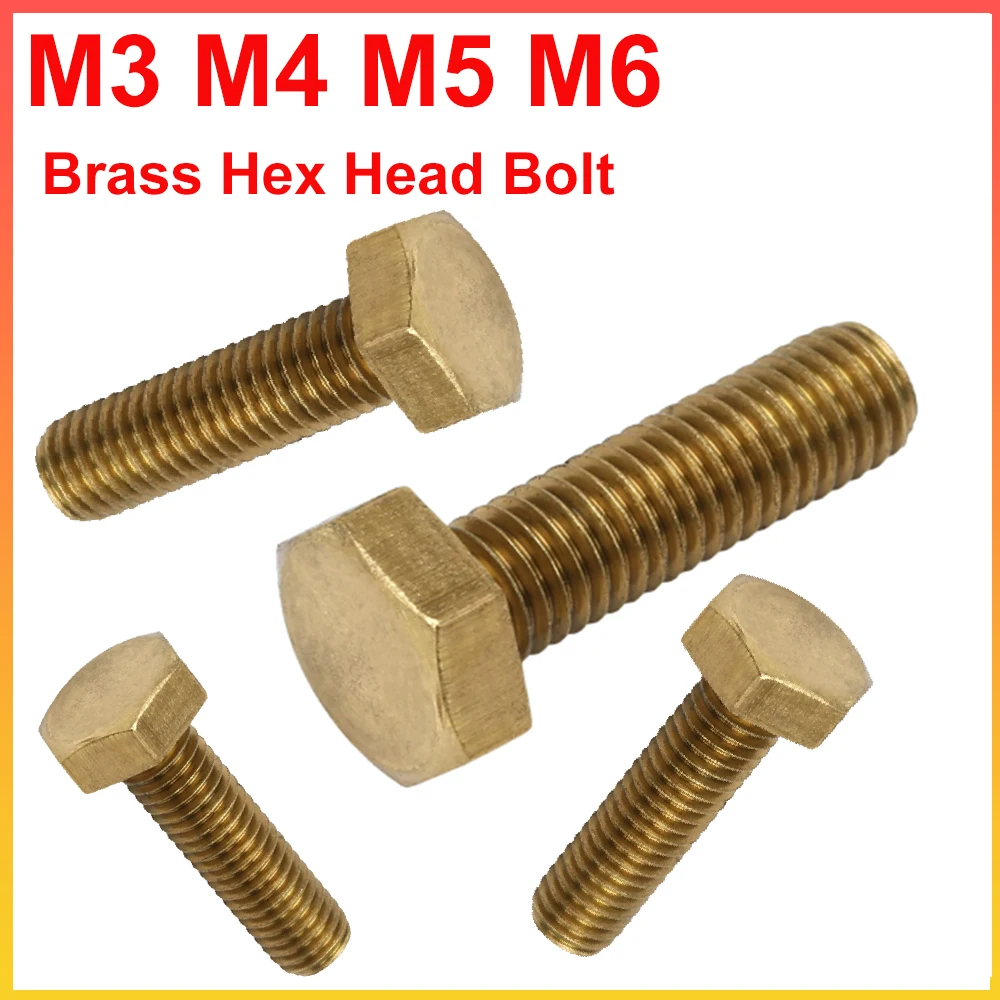 M3 M4 M5 M6 Brass Hex Head Bolt Metric External Hexagon Screw Machine Bolts Copper Fastener Length 6-100mm