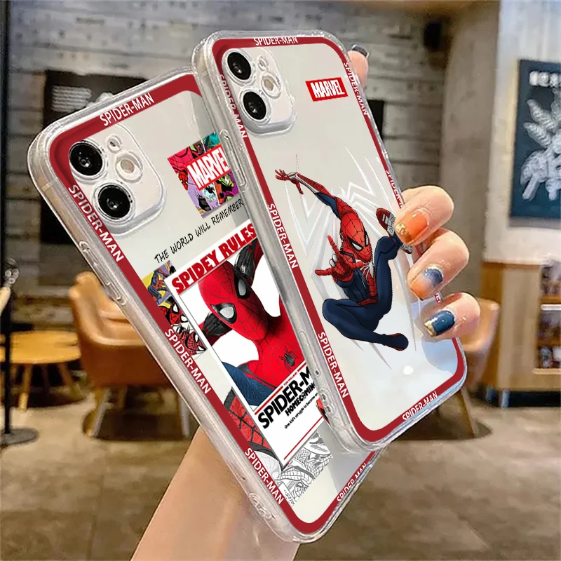 Marvel Superhero Spiderman Art Phone Case For Apple iPhone 14 13 12 11 SE XS XR X 7 8 6 mini Plus Pro MAX Soft Transparent Cover