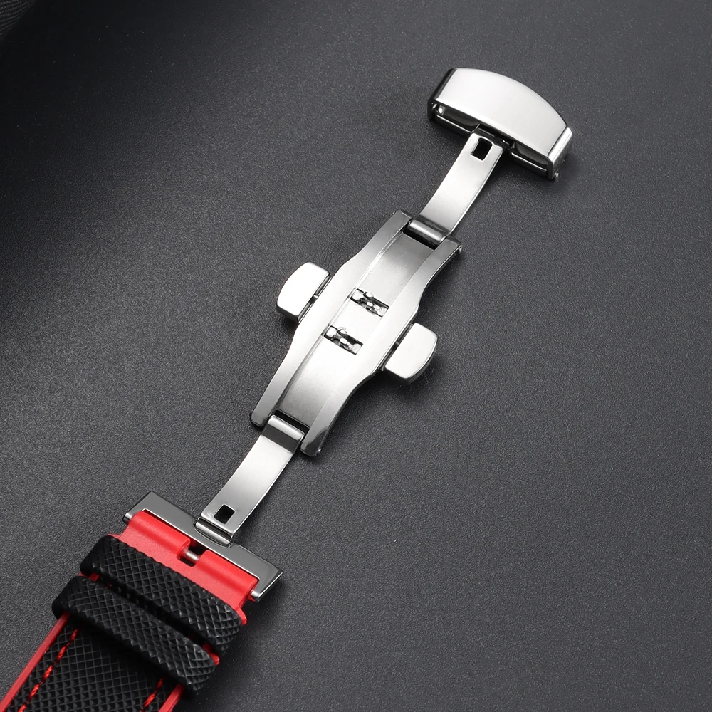 Nylon-Segeltuch-Gummi-Hybrid-Uhrenarmband 18/19/20/21/22/24mm für IWC, Tudor, Seiko, Omega mit Schmetterlingsverschluss – Detail 20