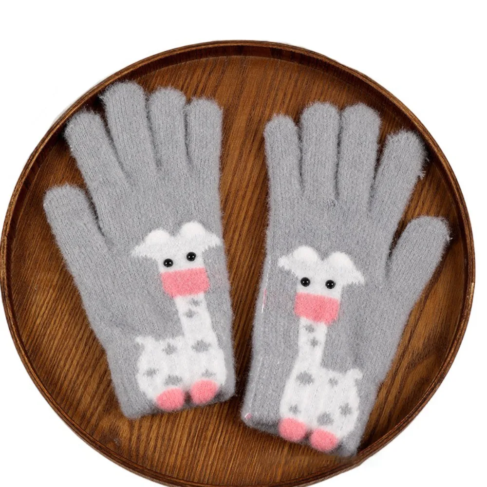 

Coldproof Cartoon Finger Gloves Comfortable Fit Warm Knitted Women Mittens Stretchable Windproof Cold Proof Gloves Gift