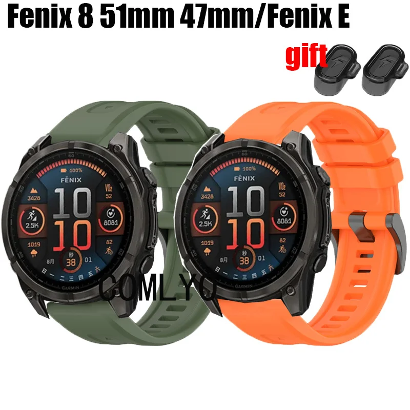 For Garmin Fenix 8 51MM 47MM fenix E Strap Quick Fit Silicone Bracelet Band Charging Port Plug Cover