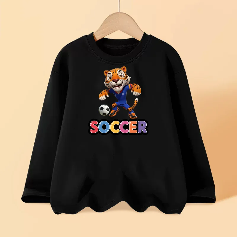 2026 Kinder Fußball Tiger T-Shirt Baby Jungen Langarm Baumwoll-Oberteile Mädchen Hase Fußball Niedliche Shirts 3-14 Jahre Kleidung