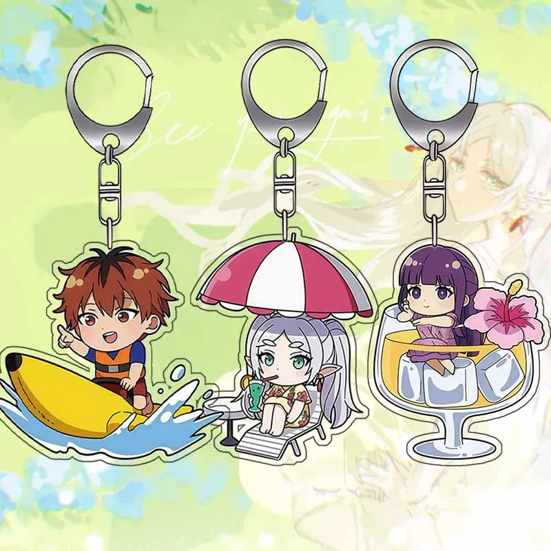 

Q Version Adorable Acrylic Keychain for Frieren Stark Fern Summer Series Backpack Pendant Anime Decoration Collection Gift