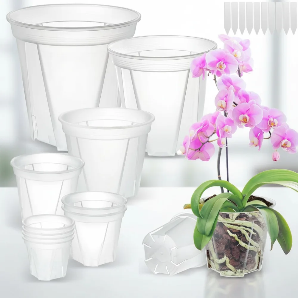 

Clear Plastic Plant Pots 10 Pack with Drainage Holes - 6 Sizes Variety for Indoor Outdoor Gardening