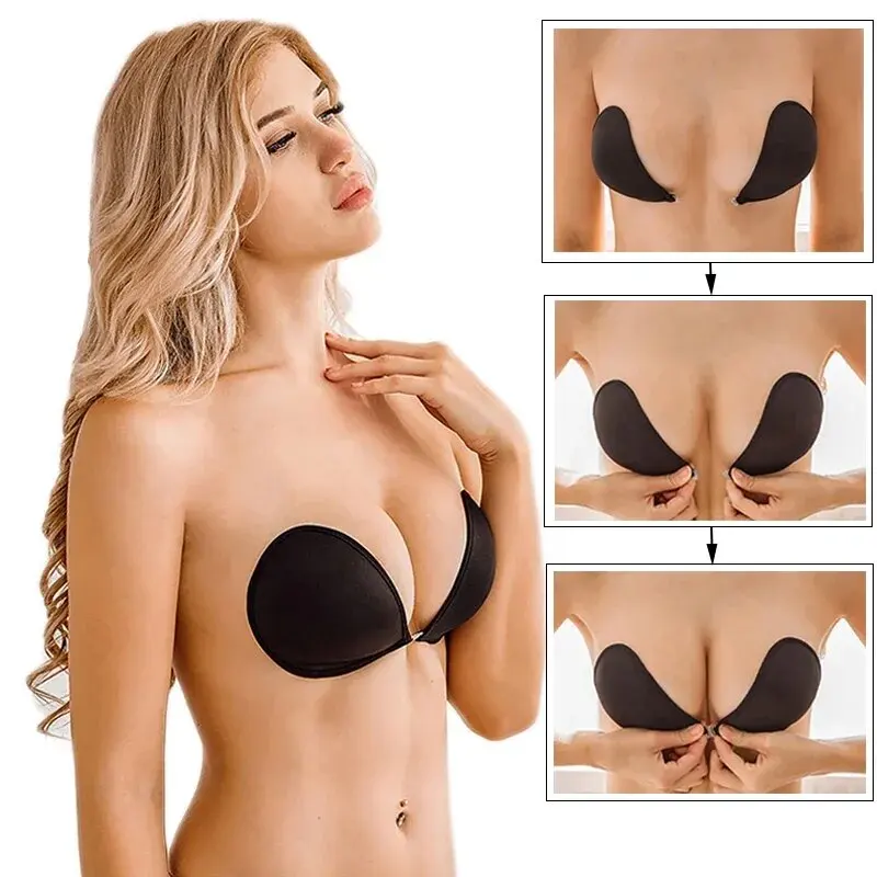 Sexy One-piece Strapless Bra Pads Women Invisible Push Up Sticky Bra Reusable Self-Adhesive Silicone Nipple Cover Breast Petals