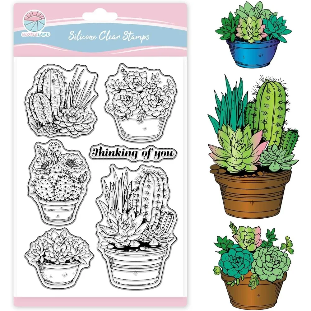 

1 шт., прозрачные штампы с суккулентами кактуса для скрапбукинга, штампы с растениями в горшках, прозрачный штамп с поздравлением растений для открытки