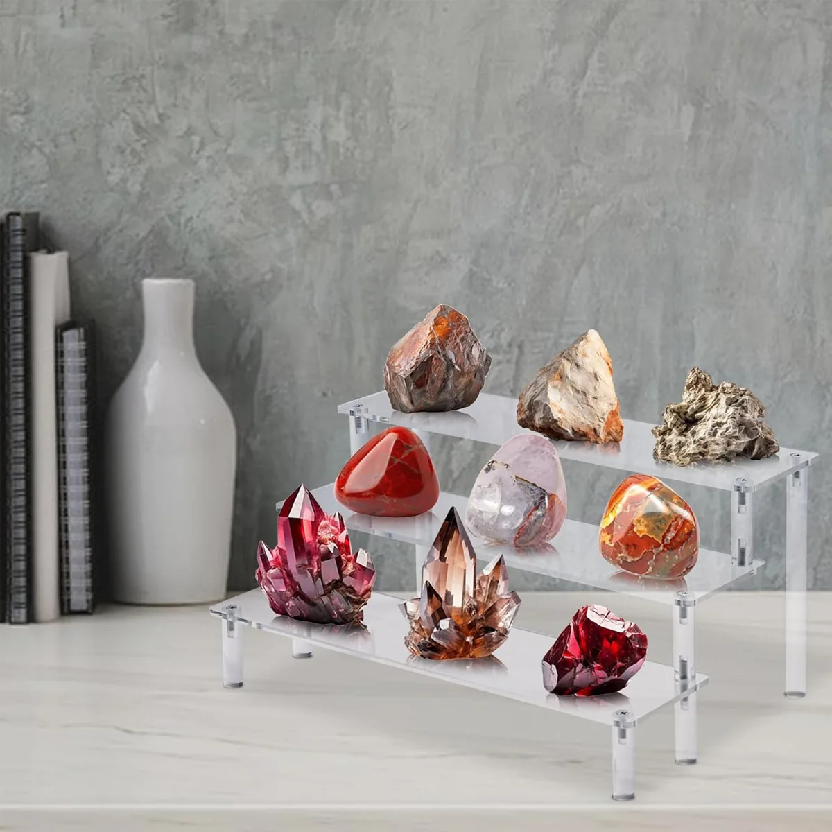 قطعة واحدة، رف عرض شفاف من الأكريليك متعدد الطبقات، رف تخزين مكتبي، مناسب لمستحضرات التجميل والعطور والدمى ورف طلاء الأظافر