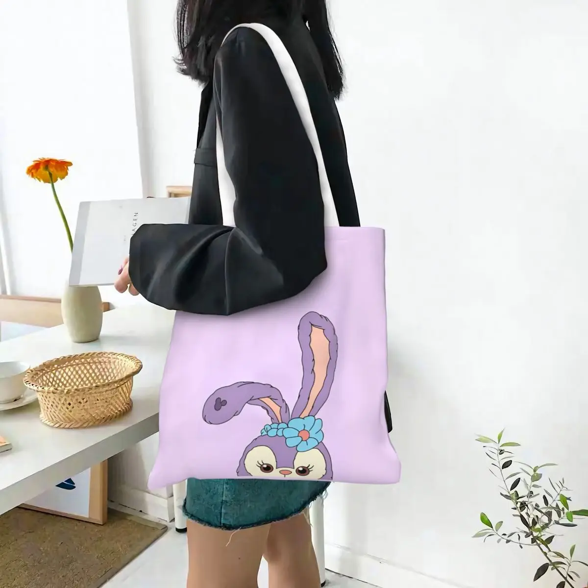 StellaLou Bolso de mano de lona con personaje de dibujos animados, bolso de compras de gran capacidad a la moda para mujer, mochilas escolares