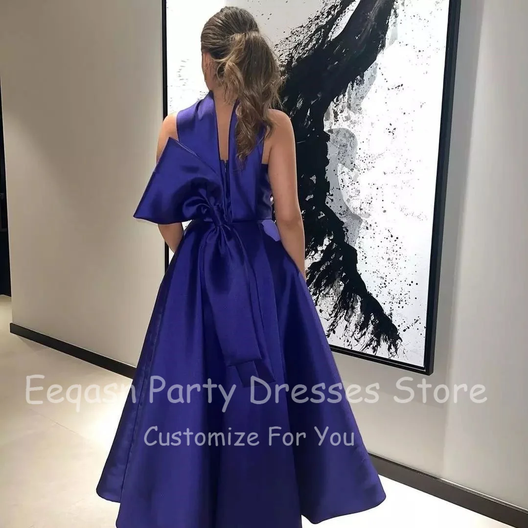 A Line Halter Saudi Arabic Long Prom Dresses Customized Satin Bow Formal Dubai Evening Gowns Special Wedding Guest Dress Women