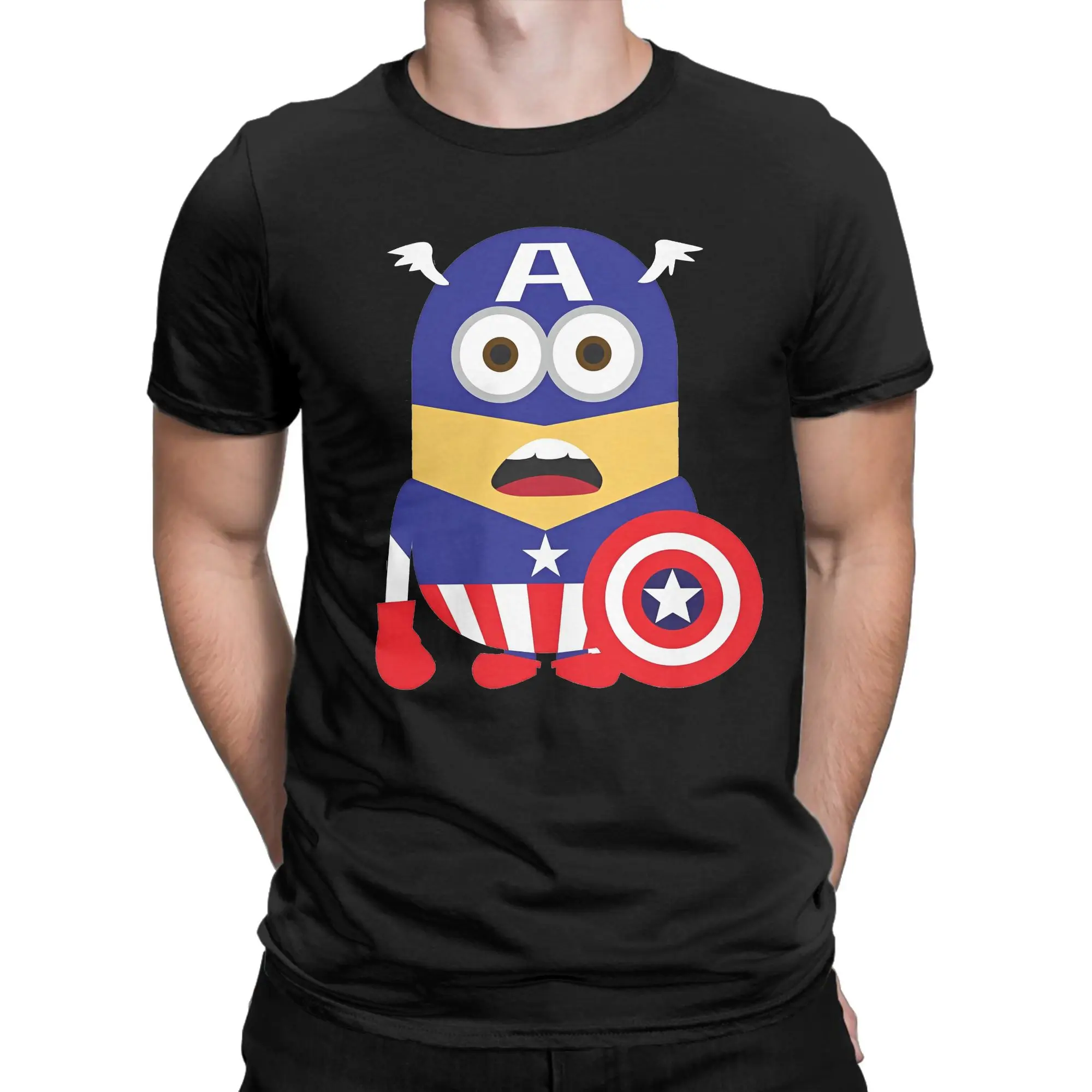 

Vintage T Shirt Captain America Superhero Minions 100% Cotton T-Shirts Hipster Tshirt for Men Summer Y2K Short Sleeve Top Tees
