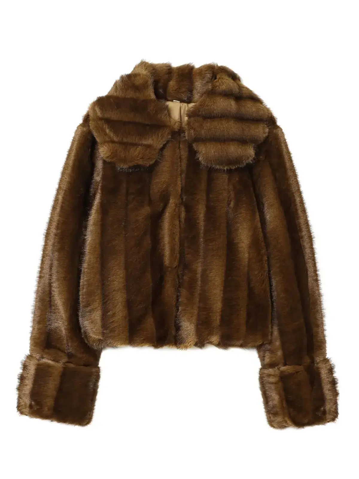 2026 Autumn Winter Women's European Elegant Faux Fur Brown Short Jackets Lady Luxury Vintage Long Sleeve Warm Coats Streetwear