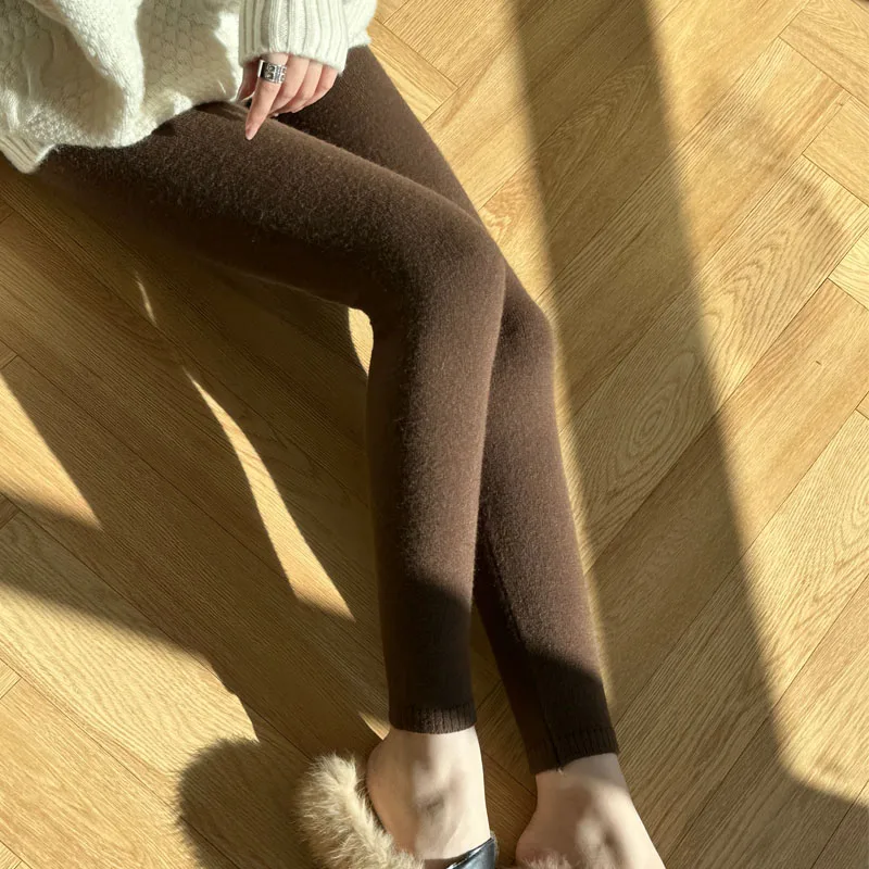 

knit leggings women's pants slim plane nine-point pants autumn winter Inner outer wear high waist tight casual small feet pants