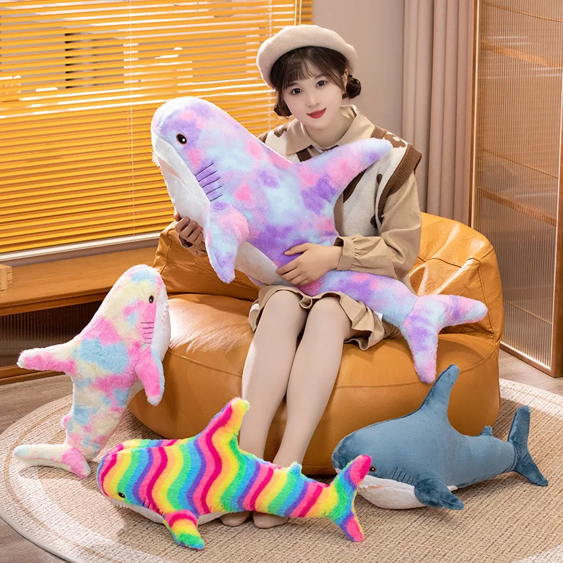 45/60cm Colourful Cute Shark Plush Toy Soft Stuffed Speelgoed Animal Reading Pillow for Birthday Gifts Cushion Doll Gift