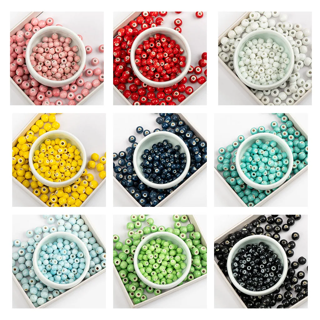 6# 8# 100pcs Jingdezhen Pure Color Ceramic Beads Yoga For Earrings Procelain Bead For Jewelry Making #A502C