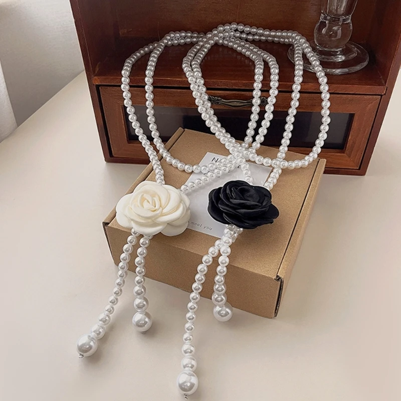 Women Body Chain Camellia Flower Pearl Waist Chain Belt Belly Chain Waistbelt for Female Body Jewelry Lady Accessories