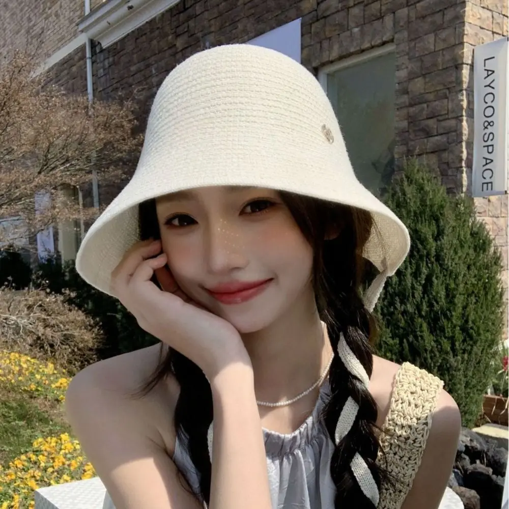 قبعة دلو بحزام على شكل فيونكة صيفية قابلة للتنفس بحافة واسعة واقية من الشمس للحماية من الشمس، قبعة صياد قابلة للطي