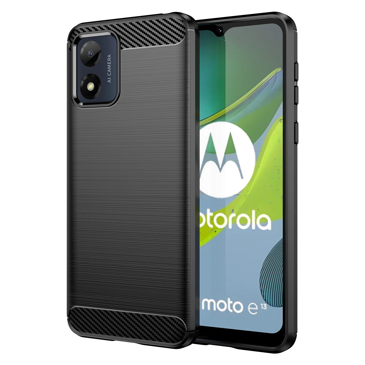 Borracha De Fibra De Carbono Macio TPU Silicone Tampa Traseira, Caixa de telefone para Motorola Moto E13, E22, E22i, E32, E32S, E20, E30, E40
