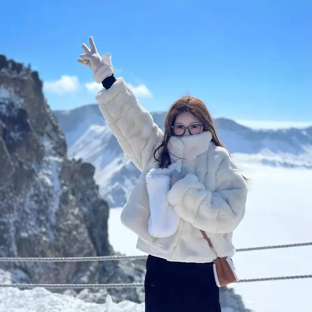 شيك ستريت هوت بنات 2026 شتاء جديد تقليد فرو المنك فو سترة المرأة غامض التلبيب طوق الثعلب معطف فرو ملابس خارجية سميكة الدافئة #2