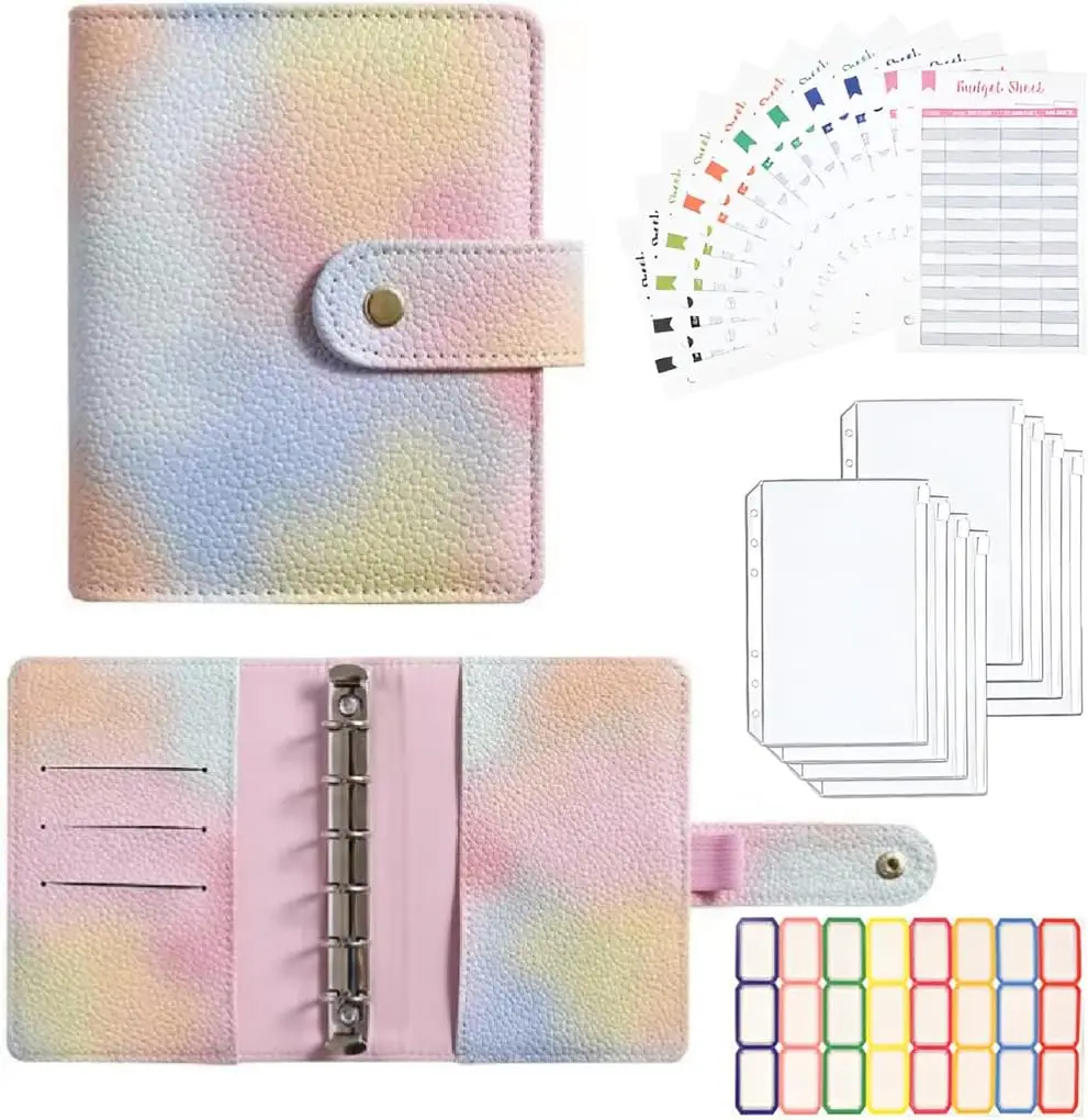 

2025 A7 Binder Wallet with Zipper Envelopes-Budget Cash Envelope System, Ring Binder with Pockets, Sheets and Stickers