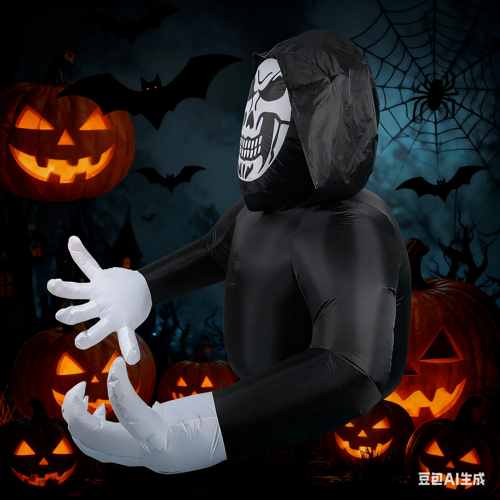 Halloween Inflatable Grim Reaper with LED Light, Giant Skeleton Ghost Yard Decoration