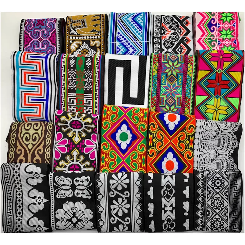 2yard Hmong Embroidery Jacquard Webbing Ethnic Lace Trim 10cm Ribbon Tribal Tibet Mongolia Miao Dress Home Textile Decor DIY