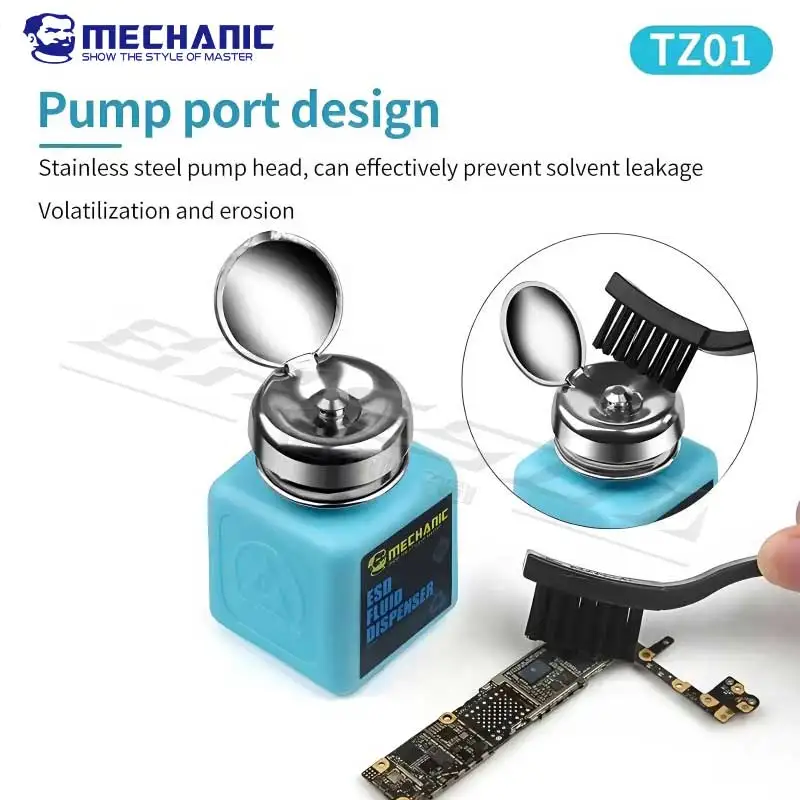 MECHANIC Empty Plastic Liquid Alcohol Bottle TZ01 100ml/180ml ESD Press Type Motherboard PCB Repair Cleaning Solution Dispenser